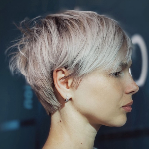 pixie haircut with long bangs