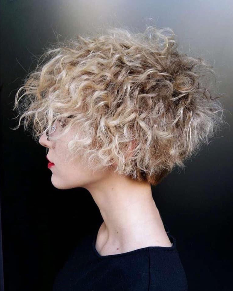 short women's bob haircut for curly, curly hair